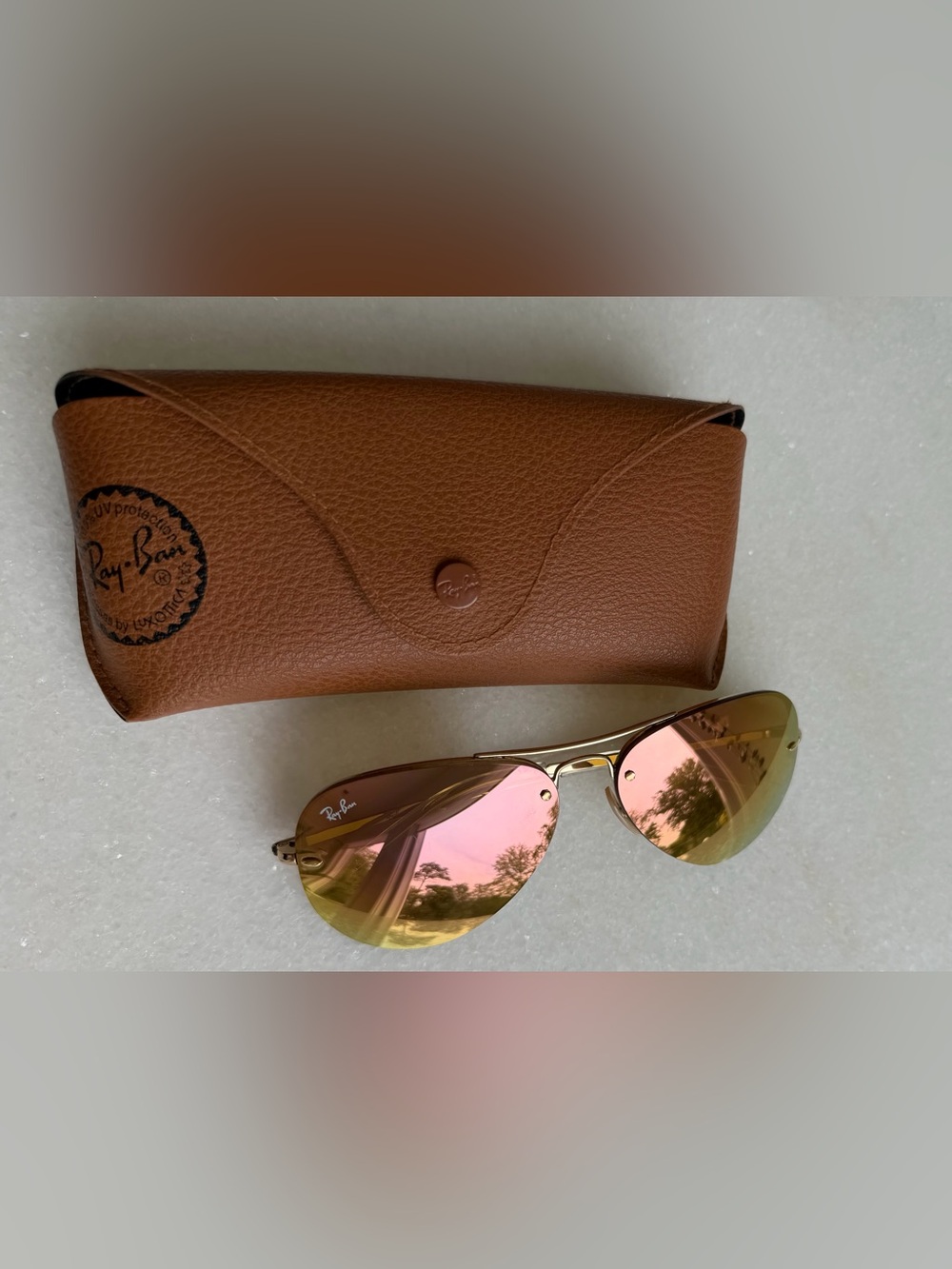 Ray-Ban Aviator Sunglasses — Pink Mirrored Lenses, Gold Frame